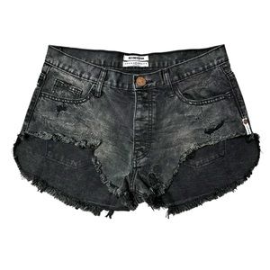 One Teaspoon Rollers Destroyed Denim Jean Shorts Coal Carbon Black Women’s 27